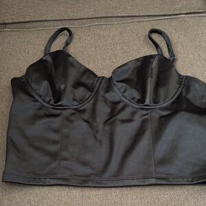 Forever 21 Black Satin Longline Bustier Top